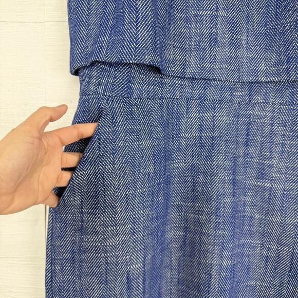 J.Crew Blue Linen Blend Sheath Dress Size 2 Sleeveless Lined Herringbone Office - Picture 4 of 15